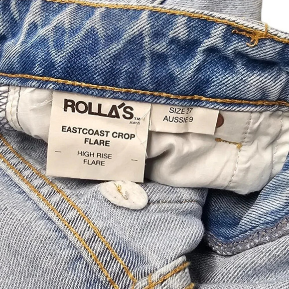 Revolve ROLLA'S East Coast Flare Crop Size 27 Blue Distressed High Rise Liv Worn - Picture 9 of 13